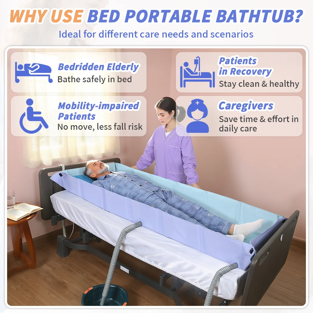 Ehucon Disabled Foldable Bathtub Portable Washing in Bed System Patient Shower Mattress for the Elderly Bedridden People Clean