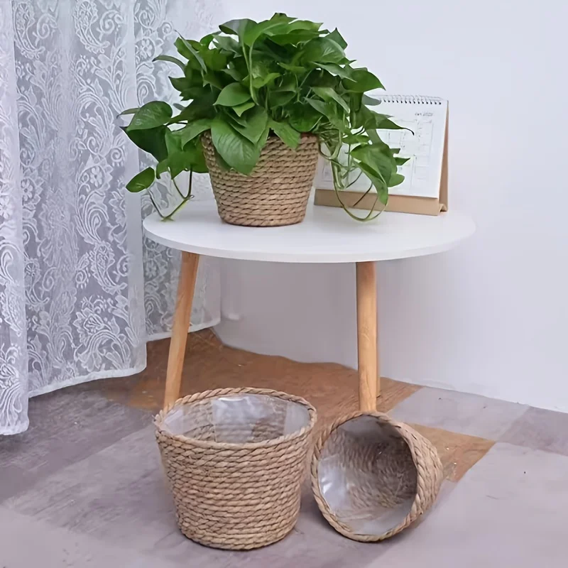 2pcs Nordic Weave Planter Basket - Large Rattan & Seagrass Indoor Outdoor Flower Pot Cover, Boho Home Decor