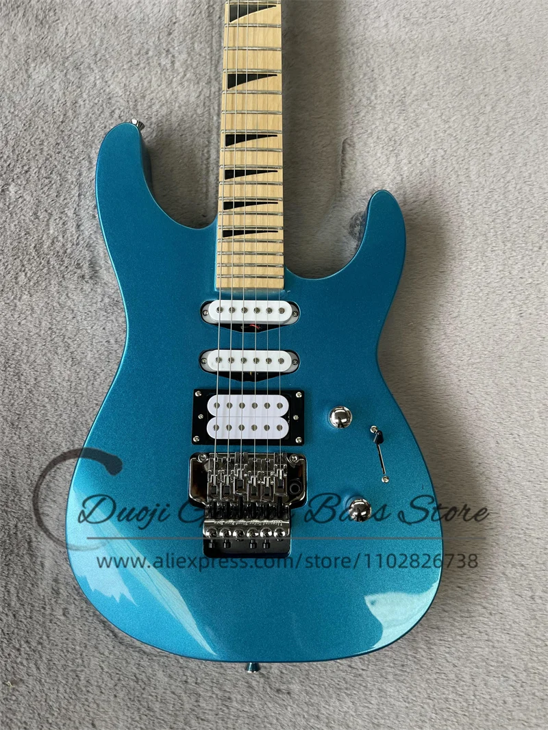 Metallic Blue Electric Guitar Jac Body Maple Fingerboard Shark Inlaid SSH Pickup Tremolo Bridge Neck Set In body support custom