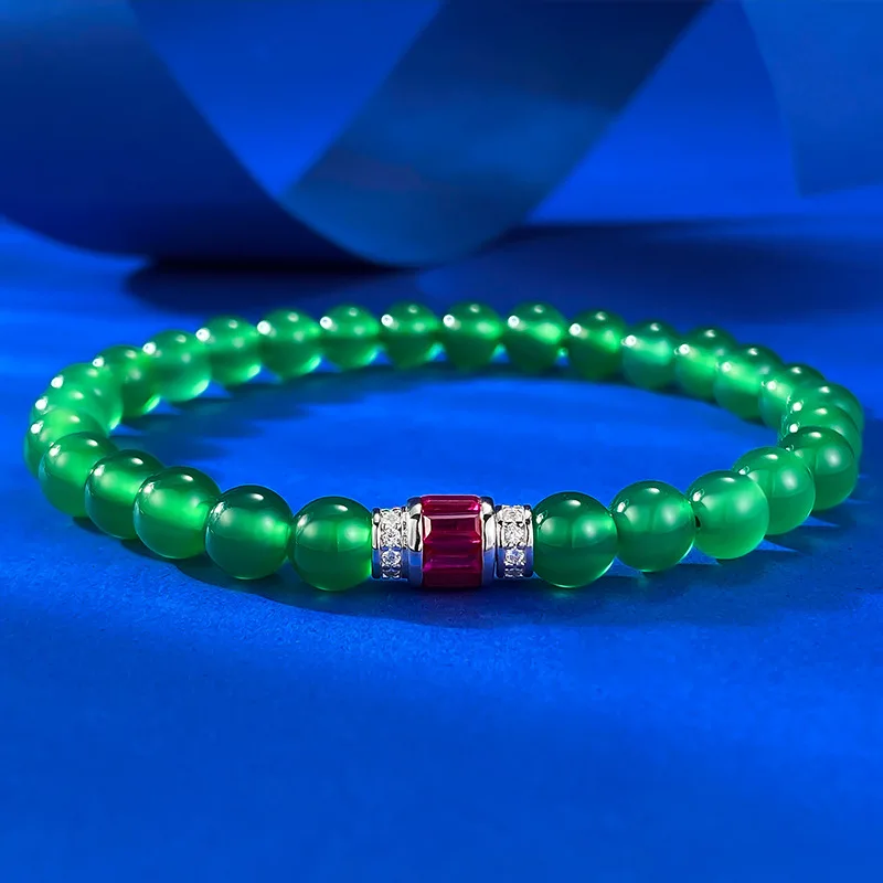 S925 Silver Jade Agate Chalcedony Bracelet National Style Bracelet New Stroke Daily Fashion