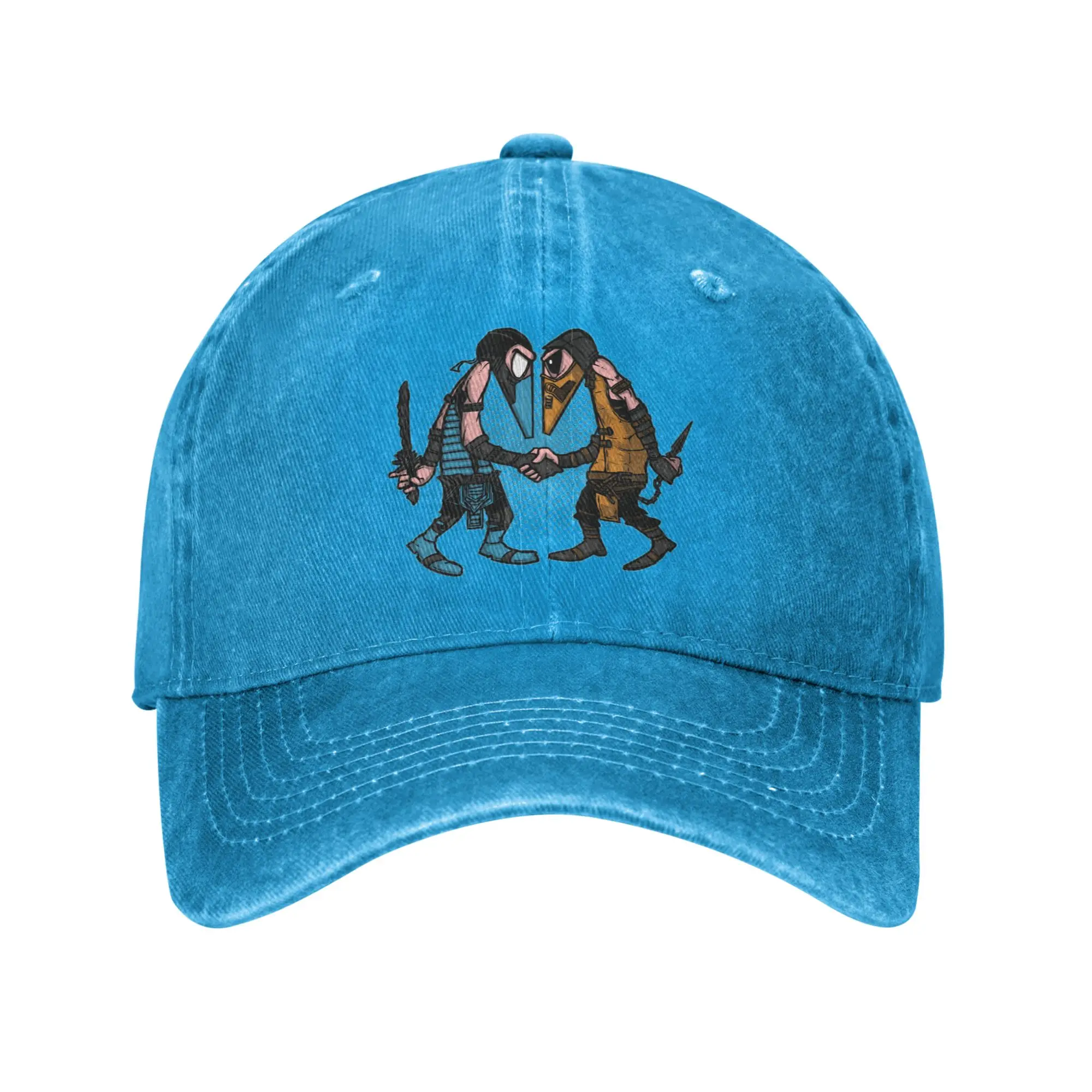 Boné de Beisebol Mortal Spies Mortal Kombat Sub Zero Scorpion Mk11, Boné de Denim Desgastado para Jogos Retrô de Arcade, Presente para Treinos, Boné de Sol