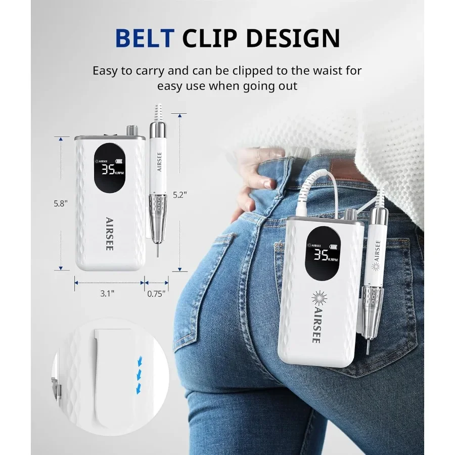 Updated Professional Nail DrillRechargeable Cordless Efile Machine for Acrylic Extension Gel Dip Powder Powerful Portable Efile