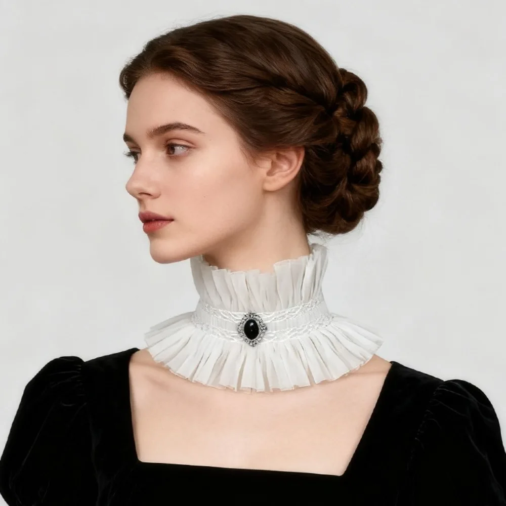 Ruffle Gothic Collar Black White Gem Decorated Ruffle Collar Victorian Style Victorian Neck Costume Victorian Themes
