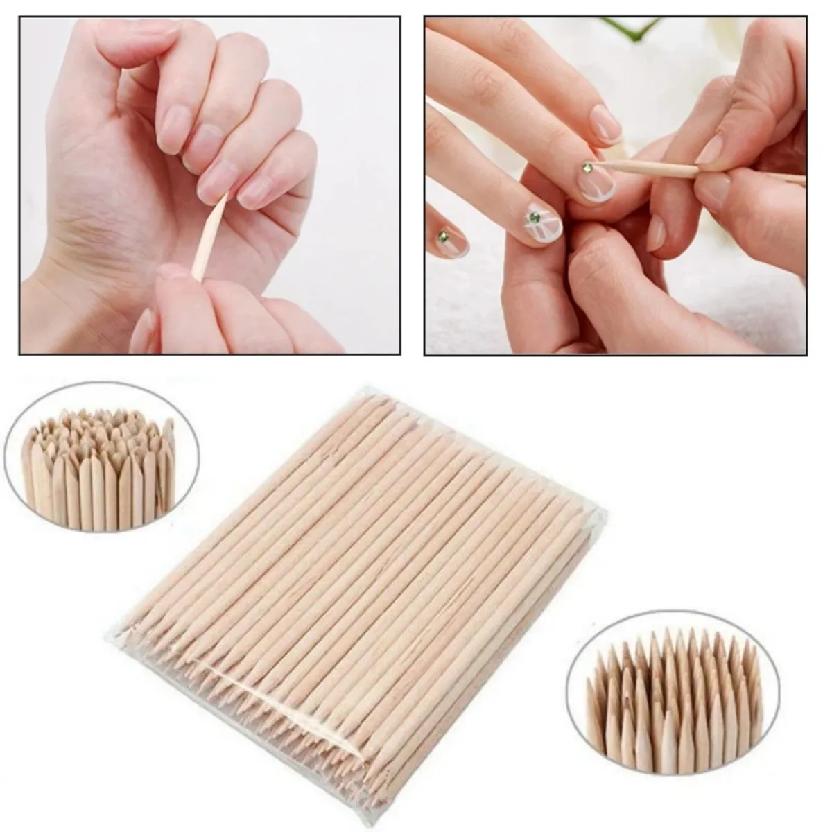 100 個ネイルアートプッシャーオレンジウッドスティックキューティクルプッシャーリムーバーラインストーン点在除去マニキュア