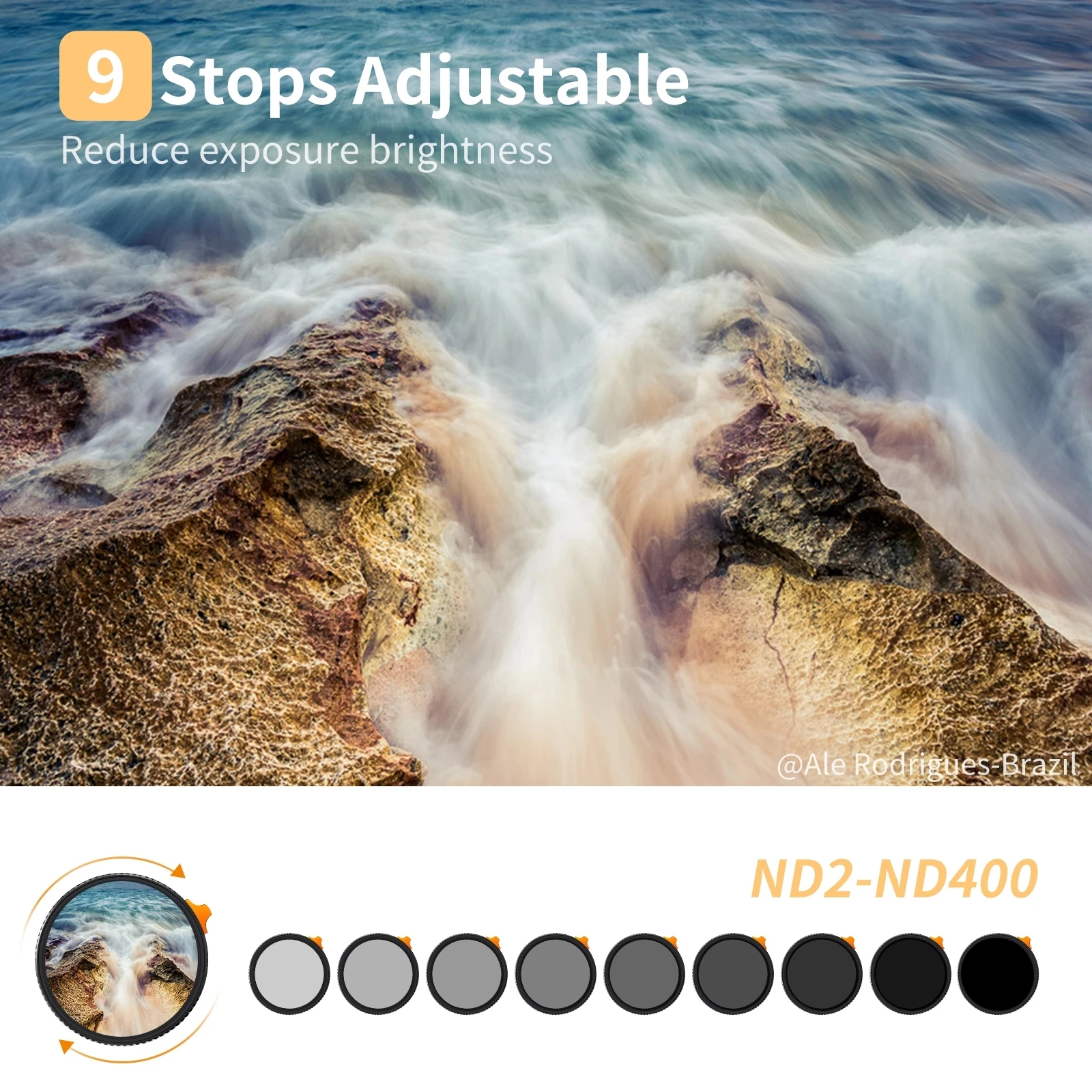 K&F Concept Nano-X Variable ND2-ND400 ND Filter Fader Neutral Density Filter With Adjustment Buckle for 49mm-82mm Camera Lens