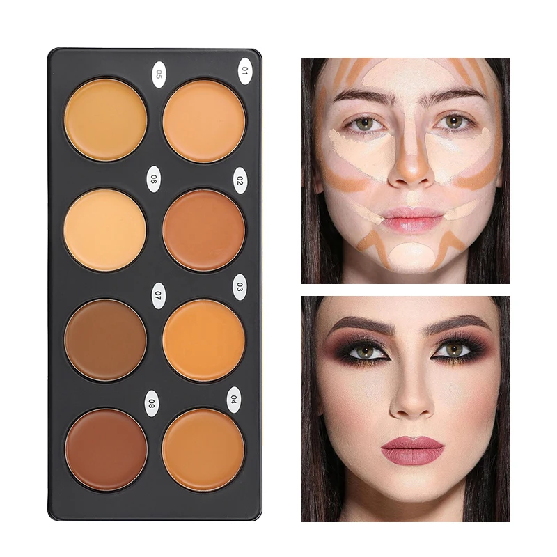 Paleta de crema correctora de 8 colores, maquillaje de contorno mate, paleta todo en uno que cubre profesionalmente las ojeras alrededor de los ojos