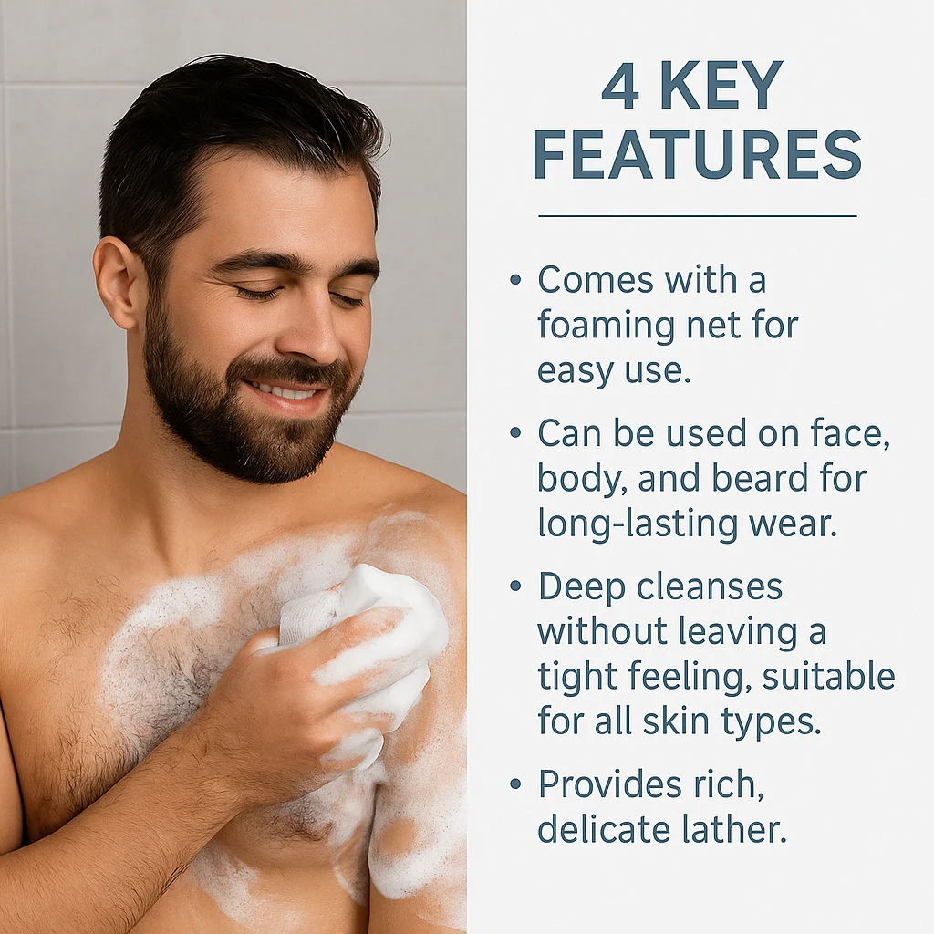 3-in-1-Seife für Herren, Hand- und Körper-Gesichtsrasur, Peeling, Tiefenreinigung, feuchtigkeitsspendende handgemachte Kokosnuss-Zitrusseife für hydratisierte Haut