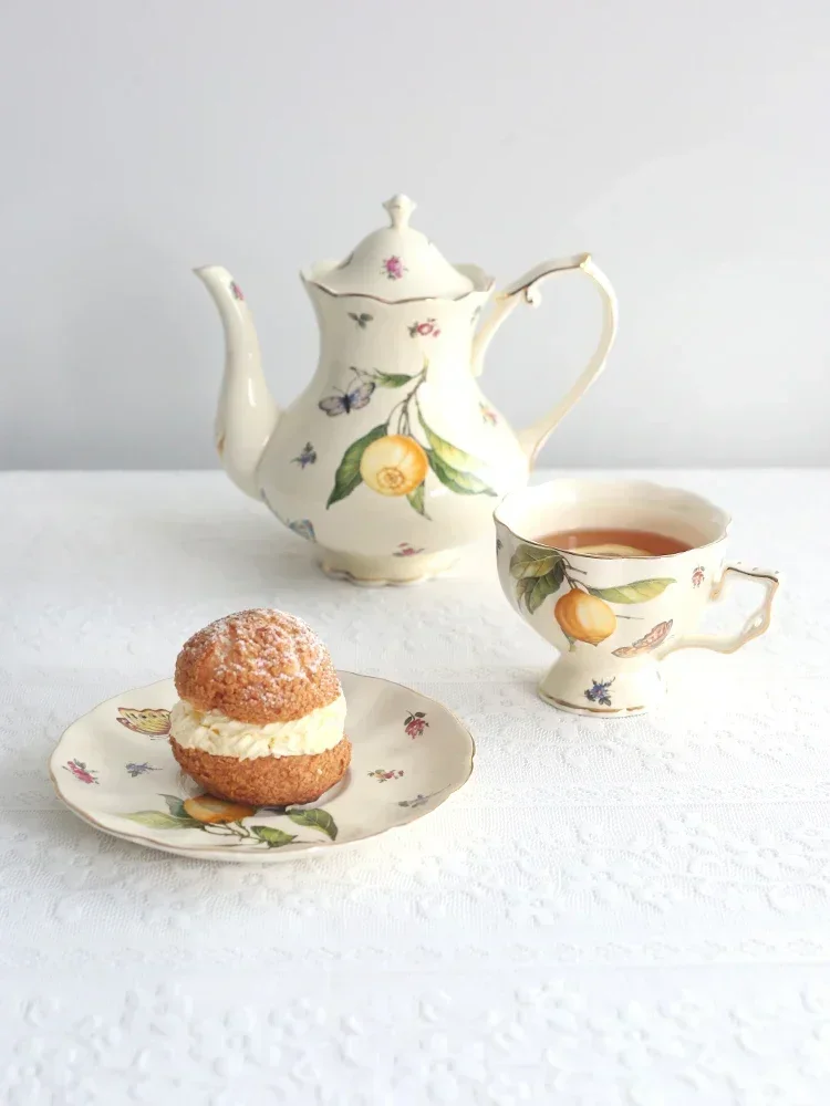 European Court Style  Retro Lemon Tea Cup Plate French Coffee Cup Plate,new Bone Ceramics, British Style