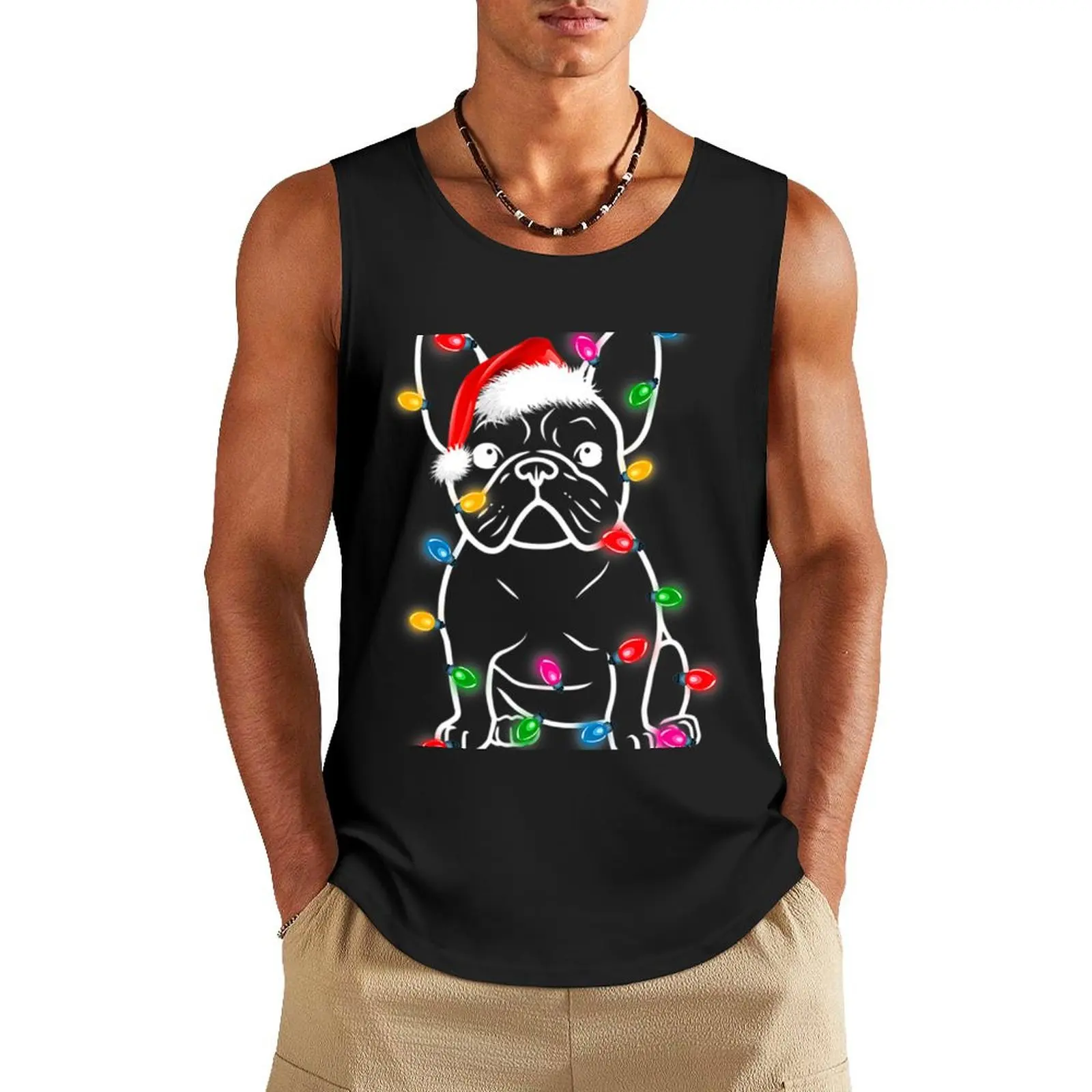 

Funny French Bulldog Dog Tree Christmas Lights Xmas Pajama Tank Top gym clothing Body man