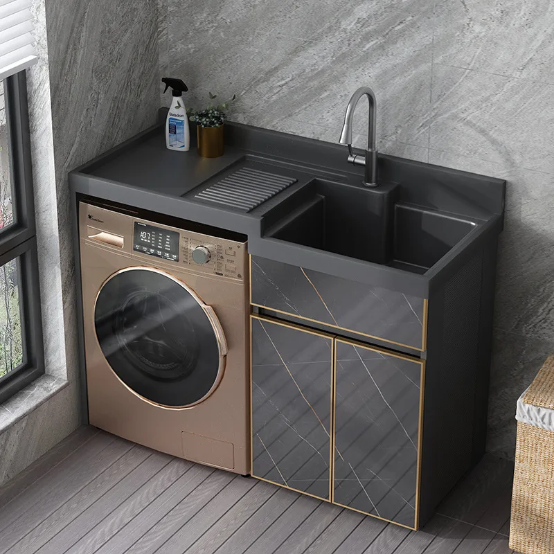 

Pool space aintegrated washing machine cabinet with rubbing board basin cabinet combination laundry cabinet Customizable