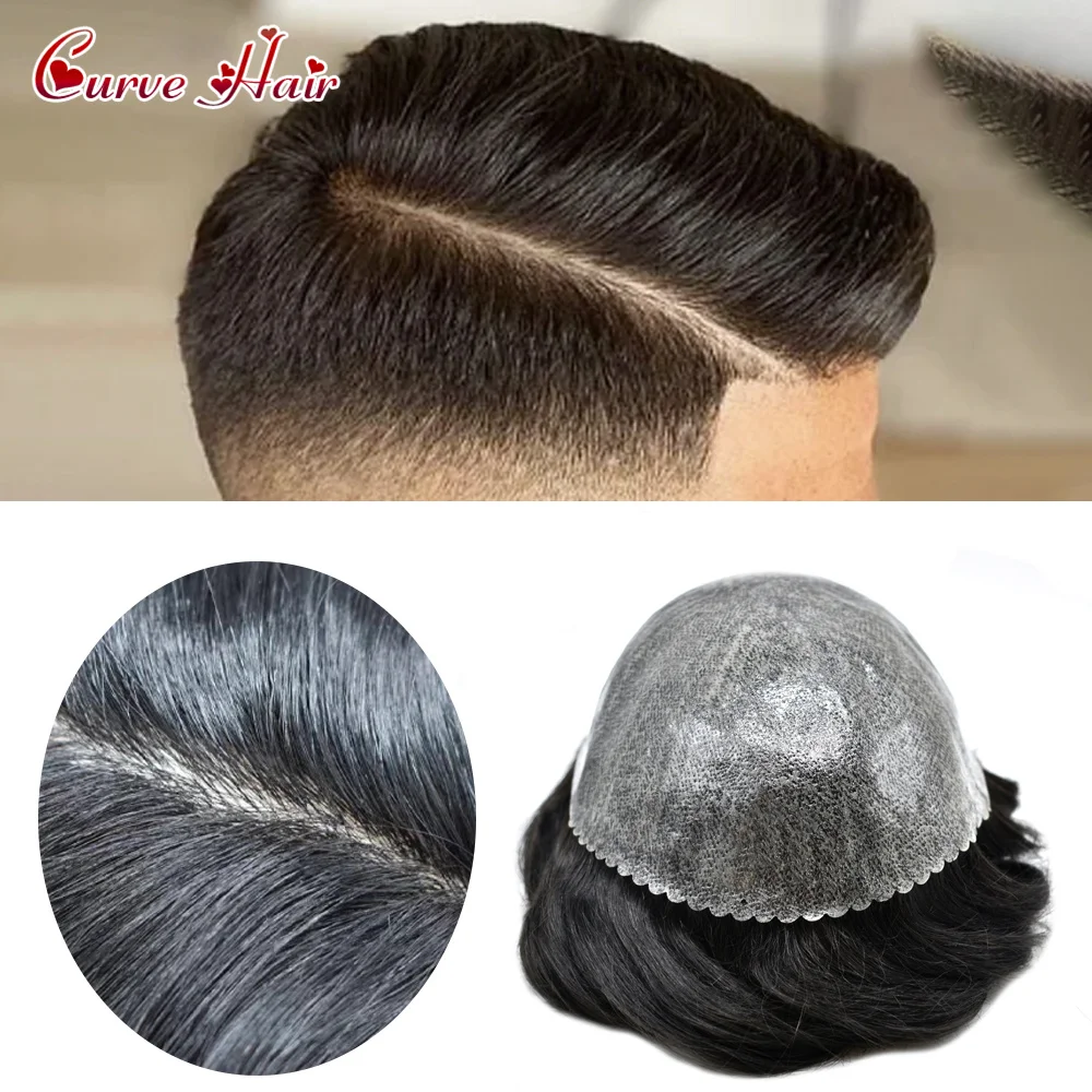 

Full PU Mens Toupee Hair Units Durable Thin Skin Hair Capillary Prosthesis Human Hairpieces Replacement System Man Wigs Gray