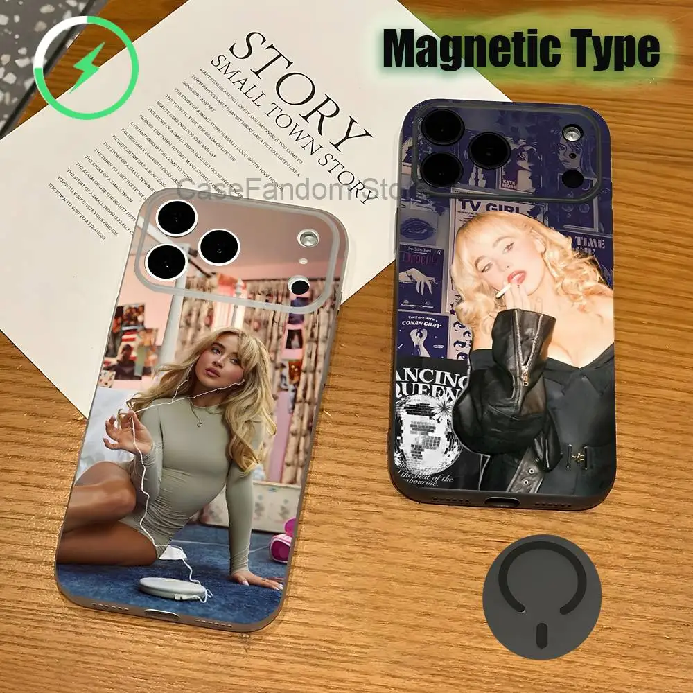 Singer S-Sabrina Carpenter Transparent gray Phone Case For iPhone 17,16,15,14,13,12,11,Pro,Max,Plus Magnetic Wireless Charging