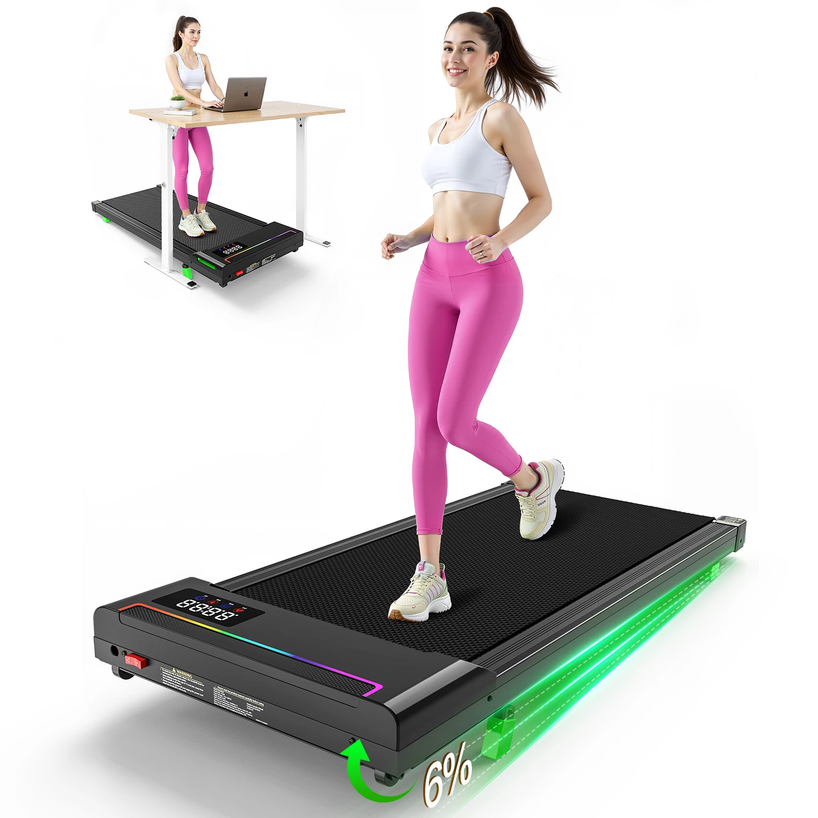 Akluer Walking Pad Treadmill with Incline, 2.5HP Brushless Motor Under Desk Treadmill, 330LBS Capacity Foldable Portable Running Machine, Quiet Walking Pad with Remote Control & LED Display for Home Office Fitness