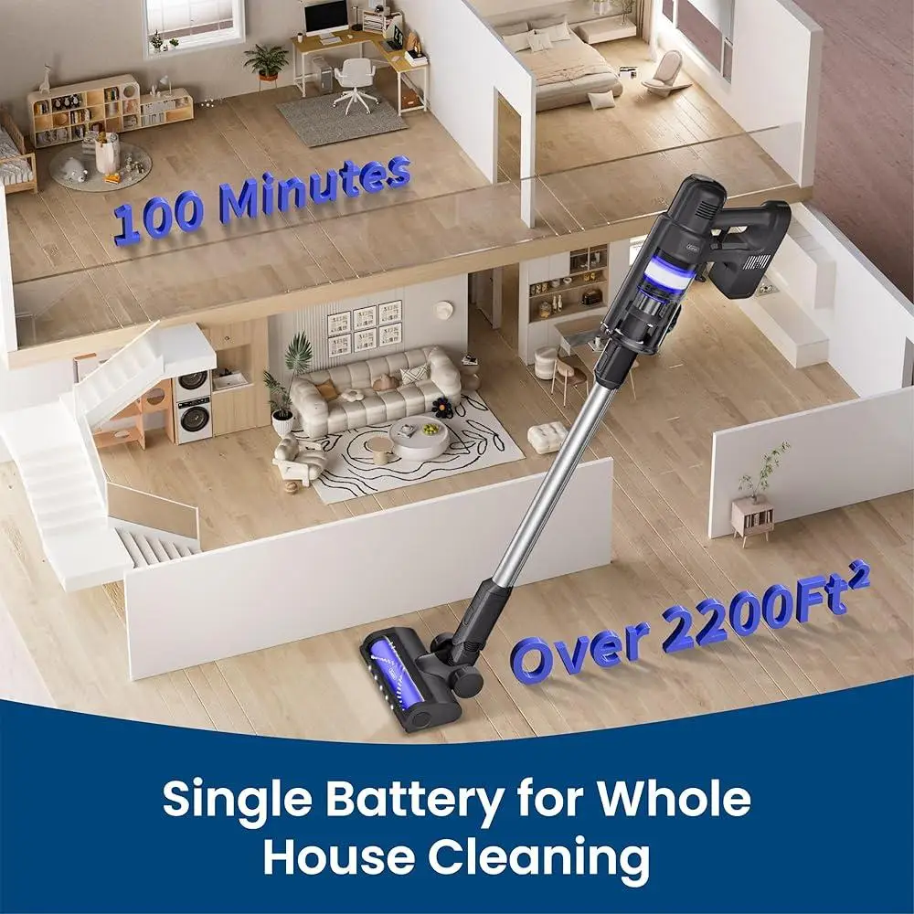 เครื่องดูดฝุ่นไร้สาย 100 นาทีรันไทม์ 500W 38KPA ดูดที่มีประสิทธิภาพ 5 ชั้น HEPA FILTER LED Light XL ถ้วยฝุ่นอุปกรณ์เสริม