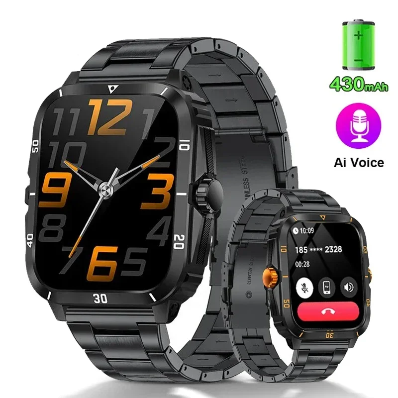 

2024 Men's Sport Smartwatch 1.96" Screen Blood Oxygen Monitor Bluetooth Call 100+ Sport Waterproof Three Defenses Reloj Hombre.