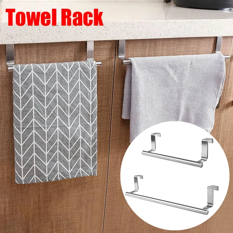 3PCS Stainless Steel Towel Rack Bathroom Towel Holder Stand Kitchen Cabinet Door Hanging Organizer Shelf Wall Mounted Towel Bar