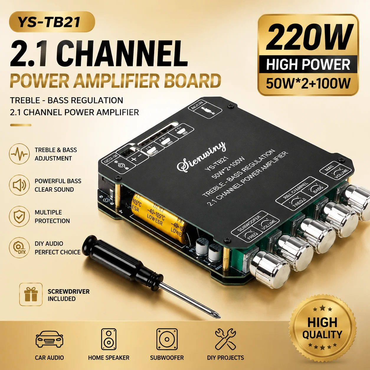 Mini Bluetooth 5.0 YS-TB21/TB21H/1602T/MT21 50+100 Dual Channel Audio Power Digital Amplifier Board Stereo Amplifier DC 12V 24V