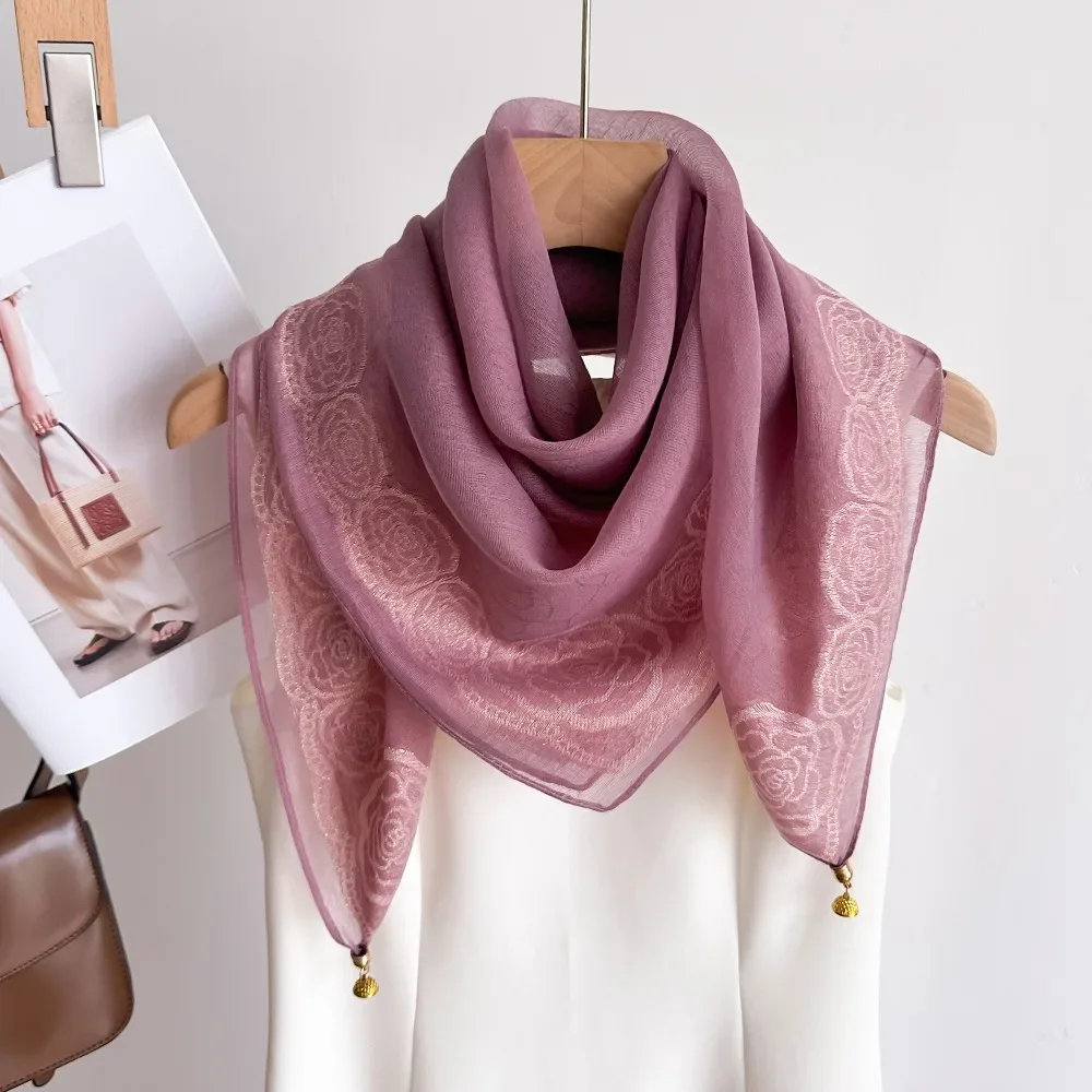 1 Ps Magnetic Clasp Convenient Scarf Spring and Summer Solid Color Decorative Neckerchief Fashion Rose 70 Scarf