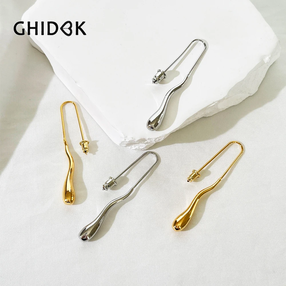 GHIDBK Fashion Solid Gold Silver Plated Long Water Drop Hook Earrings Women's Minimalist Tear Drop Dangle Earrings Threader