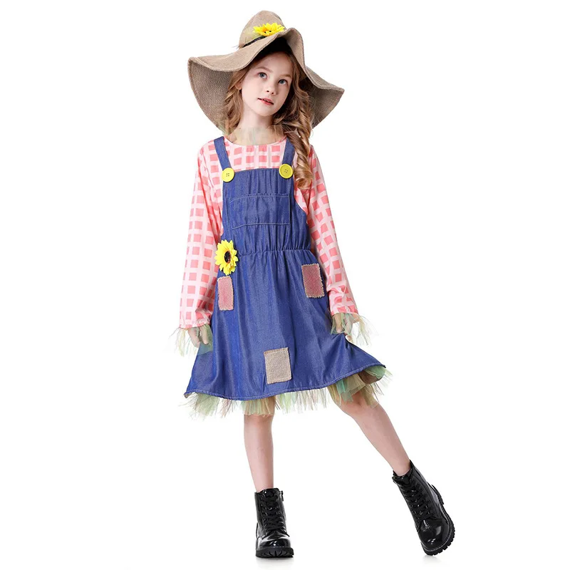 أزياء الهالوين المطابقة للوالدين والطفل مع Neween assland Fairy T Scarecrow أداء زي الأطفال المئزر Dr