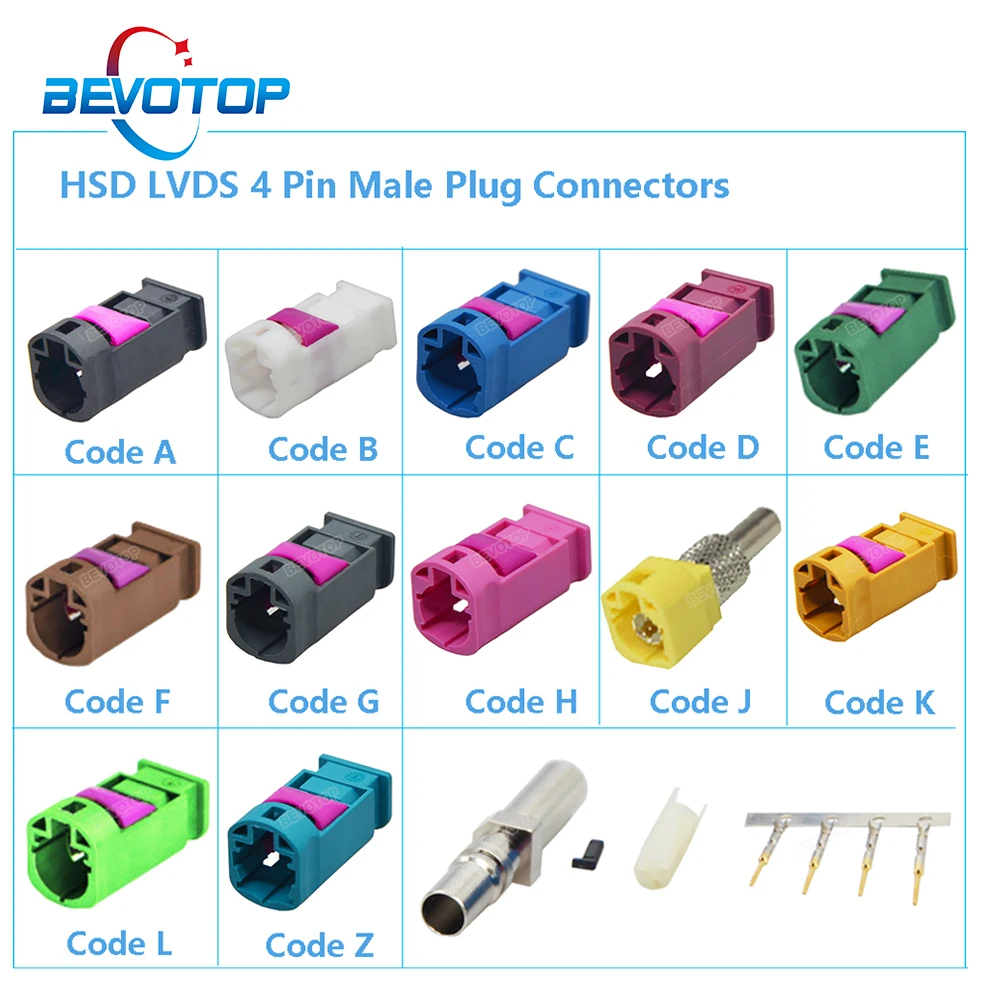 4 Pin HSD Male Connectors Code A/B/C/D/E/F/G/H/J/K/L/Z Crimp Straight Male Plug Car Vihicle LVDS Connector for Dacar 535 Cable