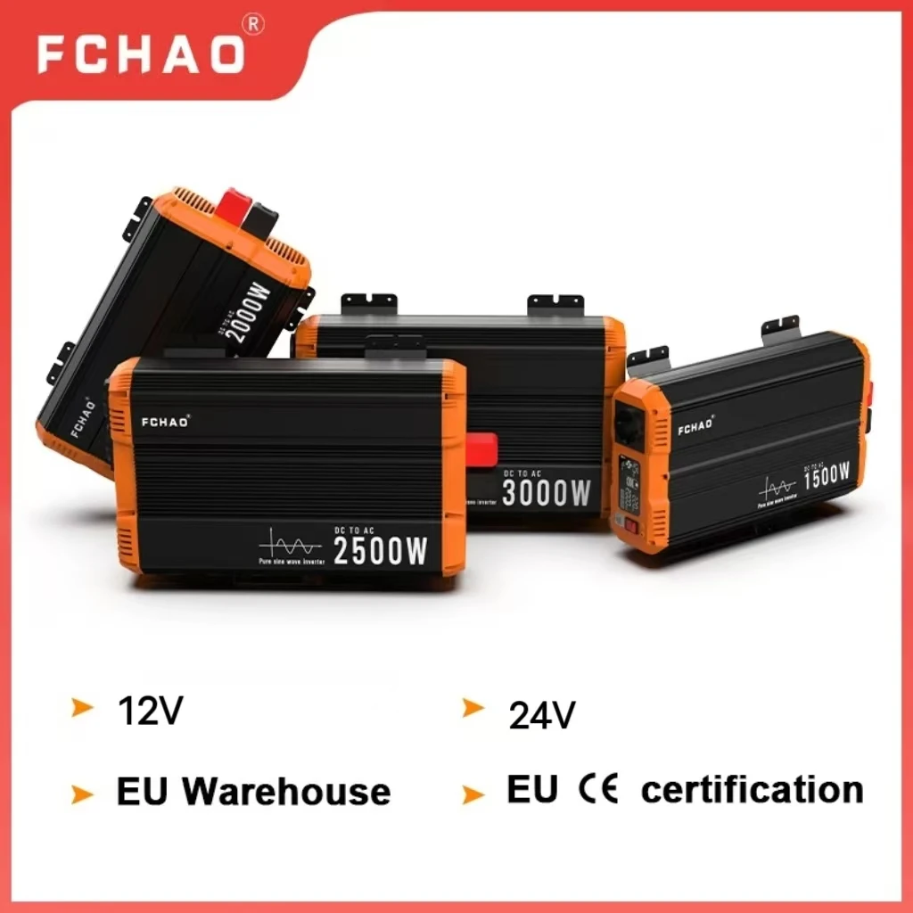 Fchao 12V, 24V DC/AC Wechselrichter 2000W/2500W/3000W 50Hz Reiner Sinuswellen-Solarwechselrichter, Fernbedienung, für Zuhause/Wohnmobil