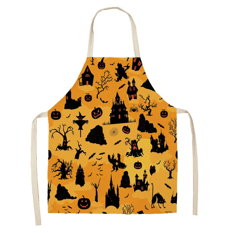 Halloween Collection Linen Apron Hot Sale Horror Skull Pumpkin Hanging Neck Men and Women Decorative Kitchen Antifouling Bib