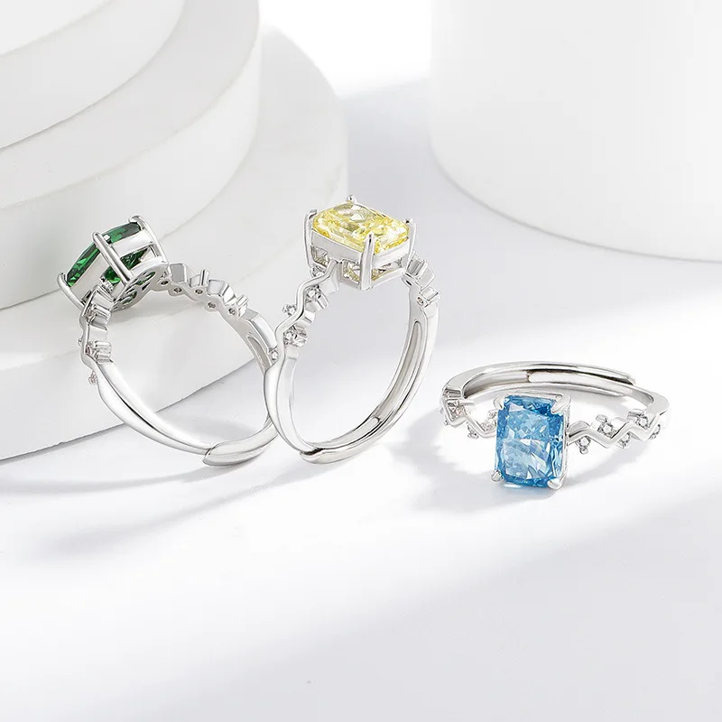 

Стерлингового серебра 925 пробы, ледяной цветок, высокоуглеродистый бриллиант, простое и элегантное легкое роскошное модное волнистое кольцо, ювелирные изделия для вечеринок