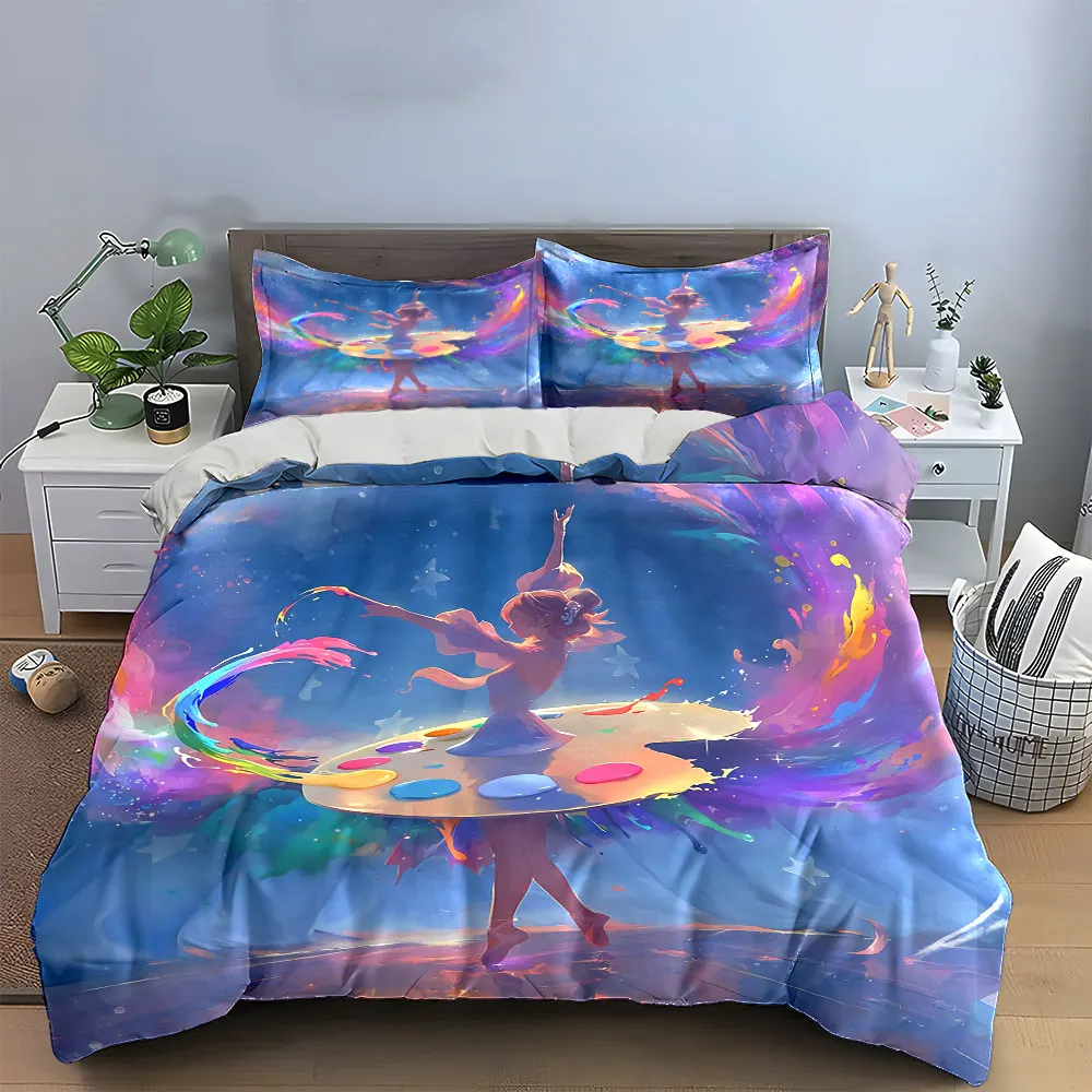 Colorful Artistic Decor Trio Bedding Set with 1 Duvet Cover 2 Pillowcases Single Double King Queen, Gift