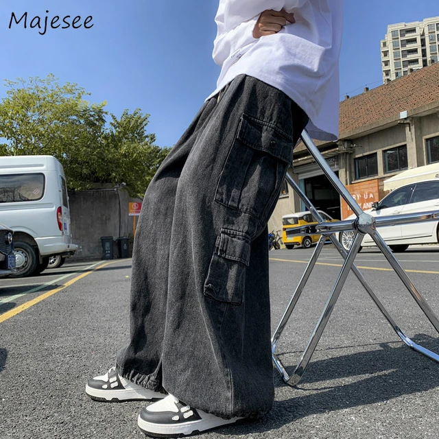 Cargo Jeans Men Drawstring Baggy Teens Japanese Retro Denim