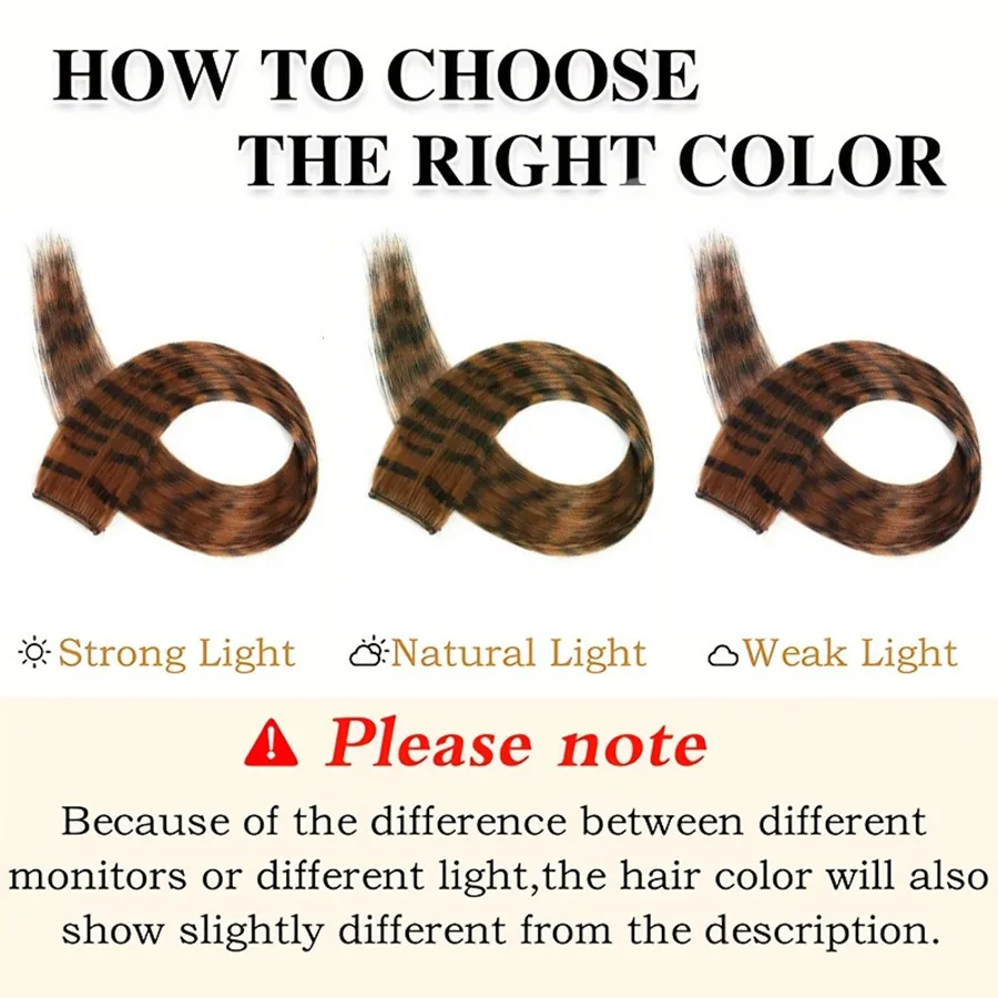 5 piezas set de extensiones de cabello liso largo con estampado de rayas, clip-in sintético para uso diario, fiesta, Navidad 3