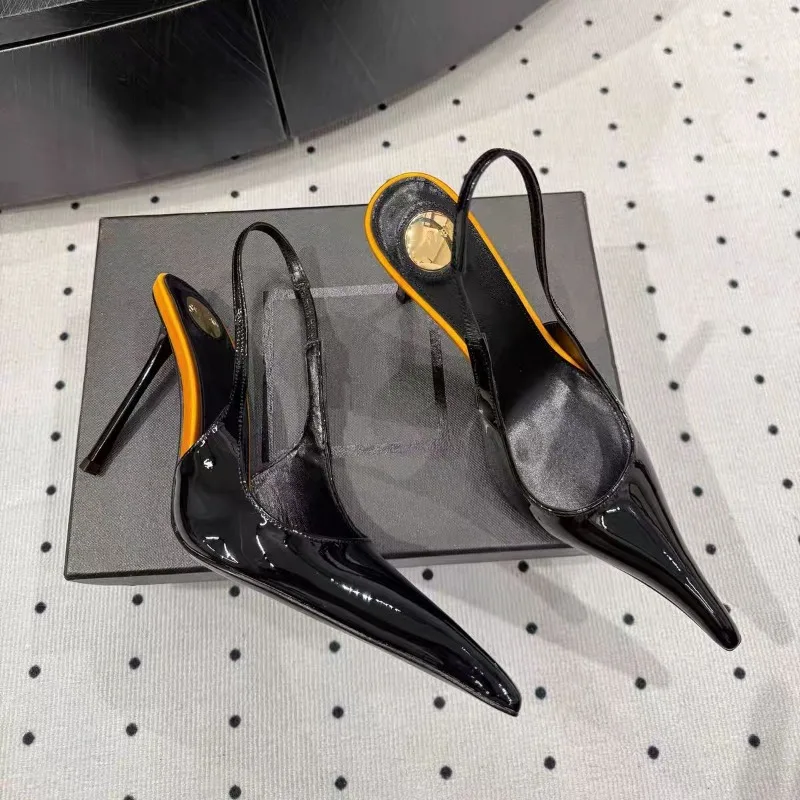 Spring and Summer Pointed Toe Stiletto Patent Leather Sandals Women's Back Empty Shallow Mouth Non-Tired Foot High Heels image 3