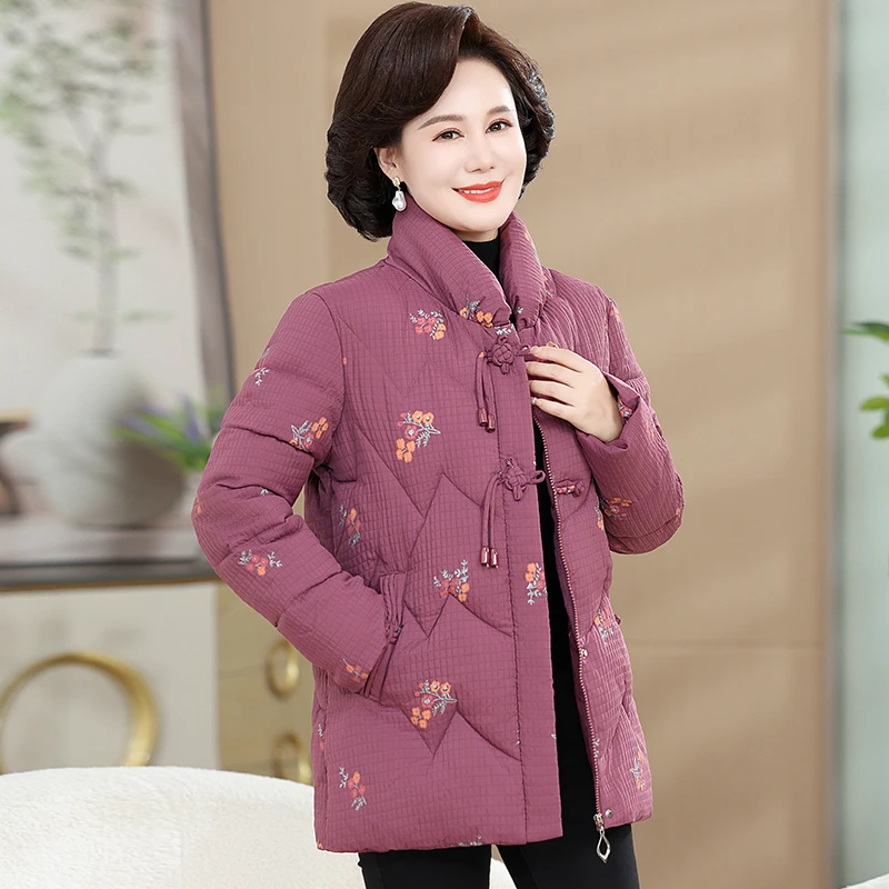 

Small Flower Embroidered Cotton Jacket High-quality Winter Stand Collar Warm Cotton Coat Plus Size Tops 2024 Thick Warm Cothing