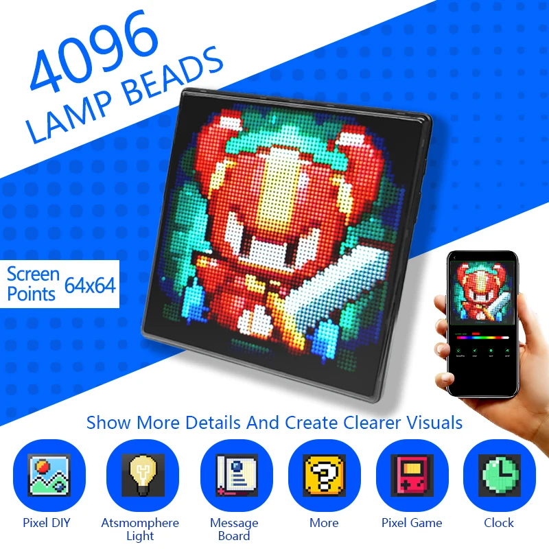 

LED Bluetooth APP Controlle Smart Display 64x64RGB Digital Light Panel Edit Animation Text Graffiti Wedding Christmas Decoration