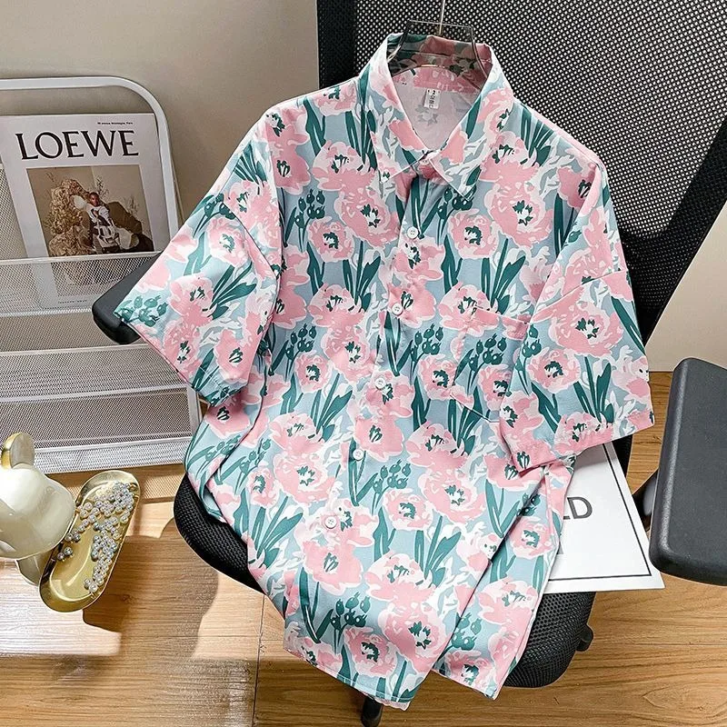 Vacation Summer New Short Sleeve Printing Loose Youth Blouse Polo Neck Floral Casual Shirt Tops Vintage Fashion Women Clothing