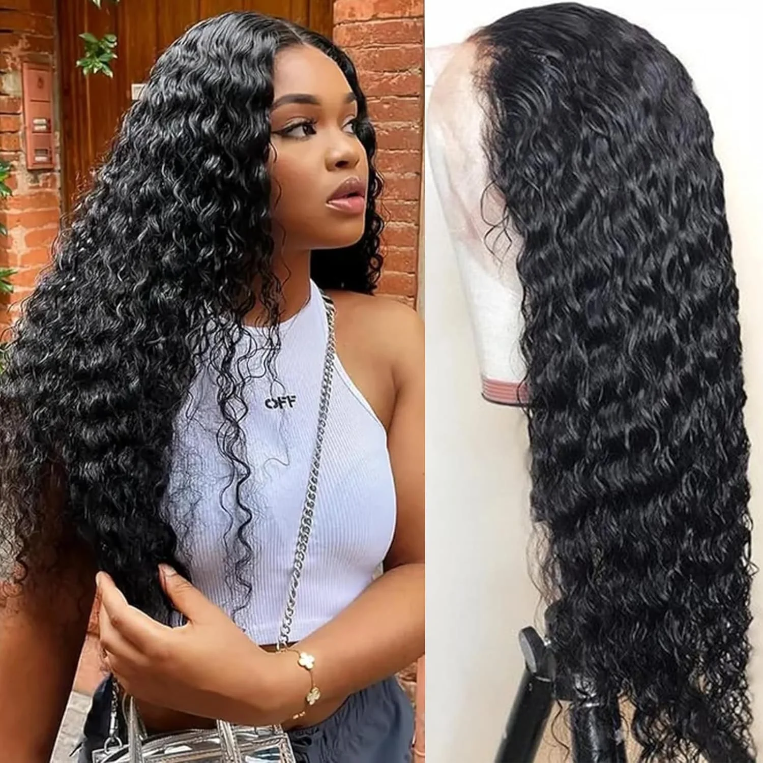 

30 Inch 13x4 Front Lace Wigs Natural Human Hair Deep Wave 360 Frontal Lace Wig With Drawstring 5x5 Closure Lace Curly For Women