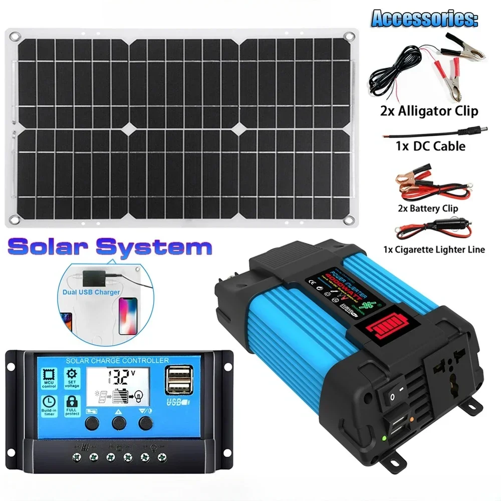 6000W Solar Inverter Zonnepaneelsysteem DC 12V Naar AC 110V-220V Solar Verbeterde Sinusgolf Converter Intelligent Batterij Opladen
