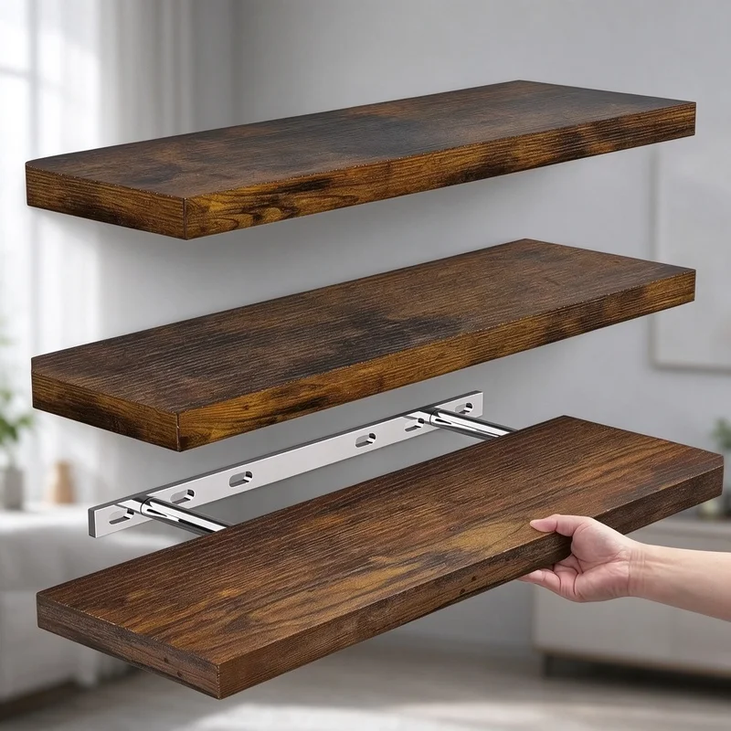 Horizontal Strip Solid Wood Floating Shelf Wall Mounted Storage Display Shelf for Home Decor Bedroom Living Room