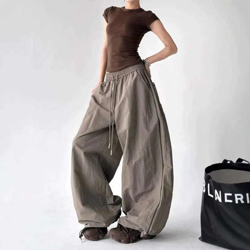 2026 Autumn New Korean Style Outdoor Sports Quick Drying Wide Leg Pants for Women Japan Fashion Casual Loose Joggers Sweatpants
