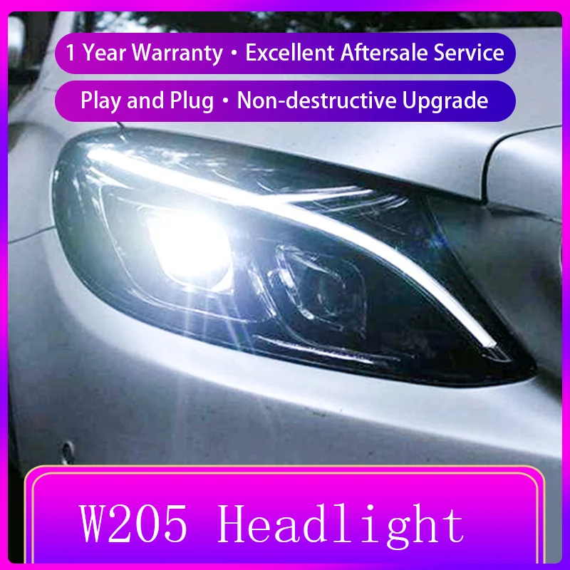 2 PCS Car Lamps For Benz W205 C180 C200 C260 C300 Front Light Head Lamp Turn Signal Upgrade LED Headlight Lens Auto Accessories