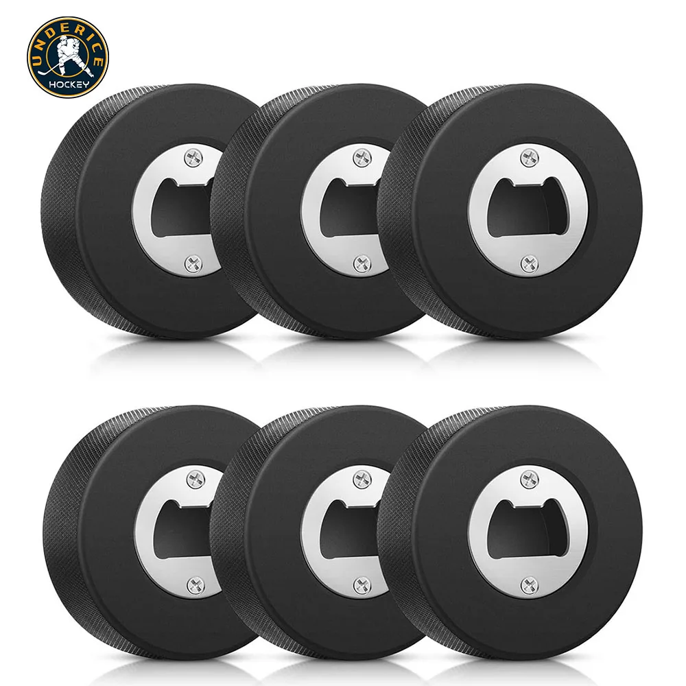 

6pcs Beer Bottle Opener Ice Hockey Puck 160g Rubber Material Dual-purpose For Ice Hockey Entertainment Training
