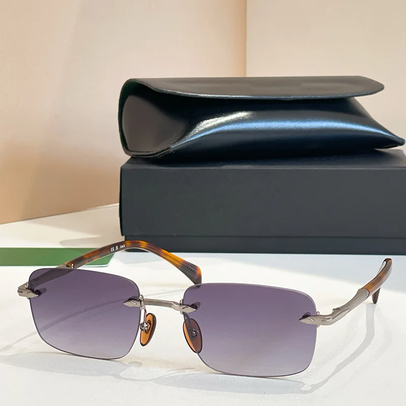 

Men's Classical High Street Tortoise Rimless Sunglasses 2025 Trendy Luxury Top Quality Boundless Alloy Solar Glases Male