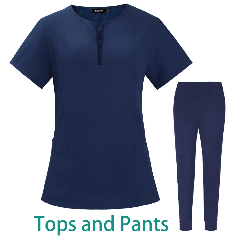 Stretch Medical Uniforms Women Scrubs Sets Tops Pant Nurses Accessories Hospital Doctors Dental Clinic Lab Worwear Clothes Suits