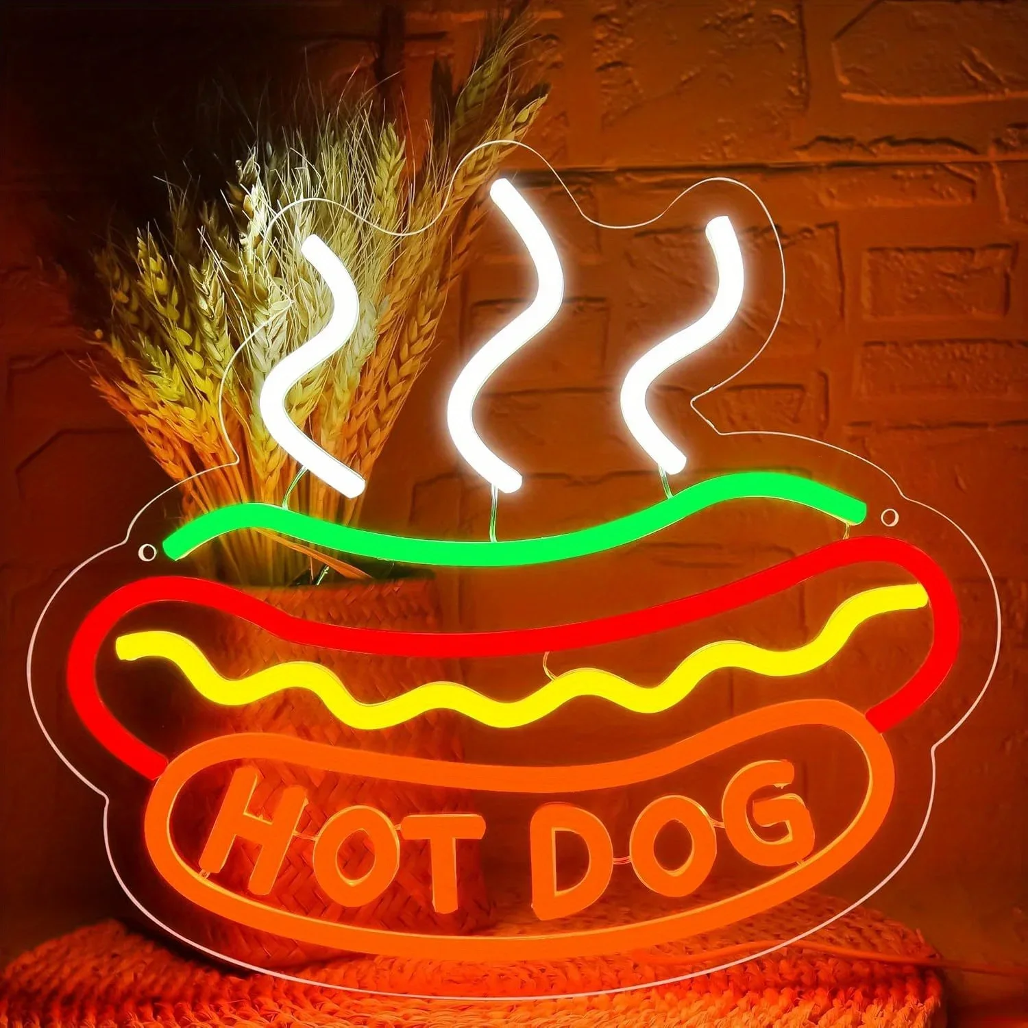 Hot Dog Red Yellow Neon Sign LED Dimmable Kitchen Dining Room USB Night Light for Bbq Party Food Shop Decor  Gift for Food Lover