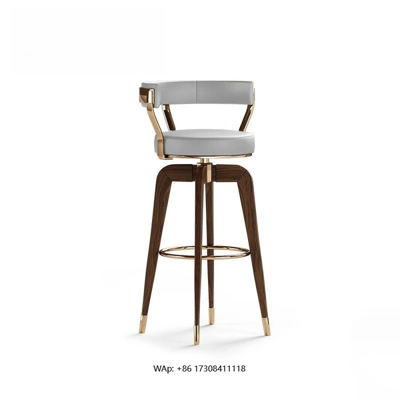 Light Luxury American Bar Chair High-End Solid Wood Front Desk Stool for Coffee Shop Can Rotate for Island Table