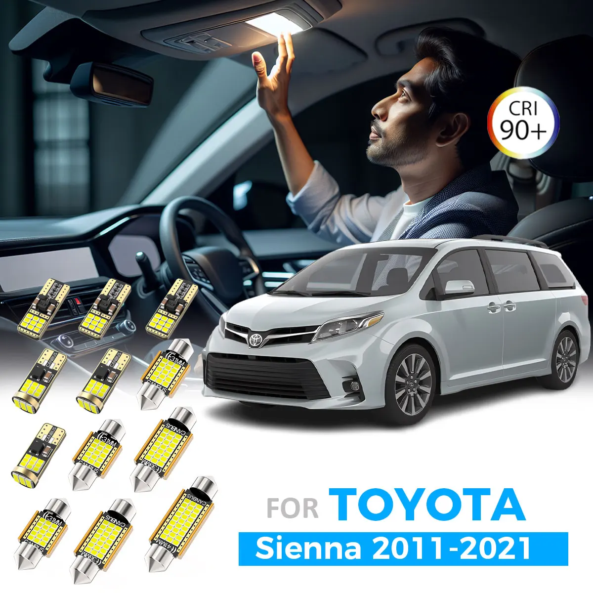 

AENVTOL 14 шт. Canbus автомобильная светодиодная лампа внутренний комплект для Toyota Sienna 2011 2012 2013-2018 2019 2020 2021 купольная лампа для чтения карт багажника