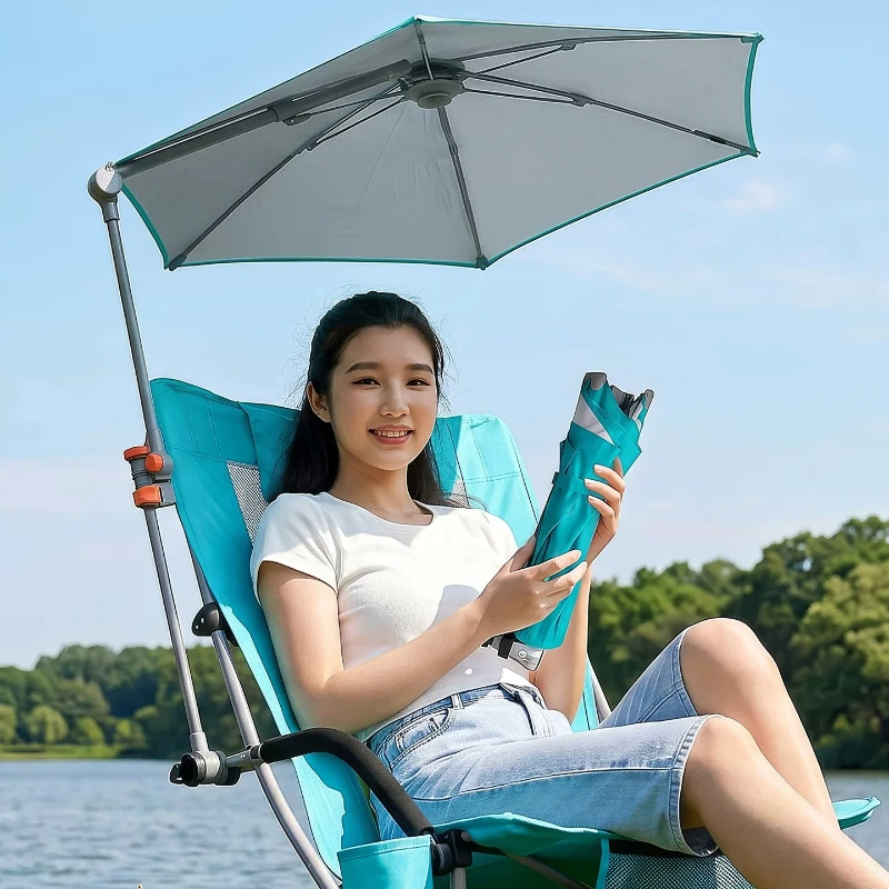 Clamp On Adjustable Sun Umbrella, Portable Folding Parasol for Stroller & Camping Chair, Multi-Angle UV Shade for Outdoor Use
