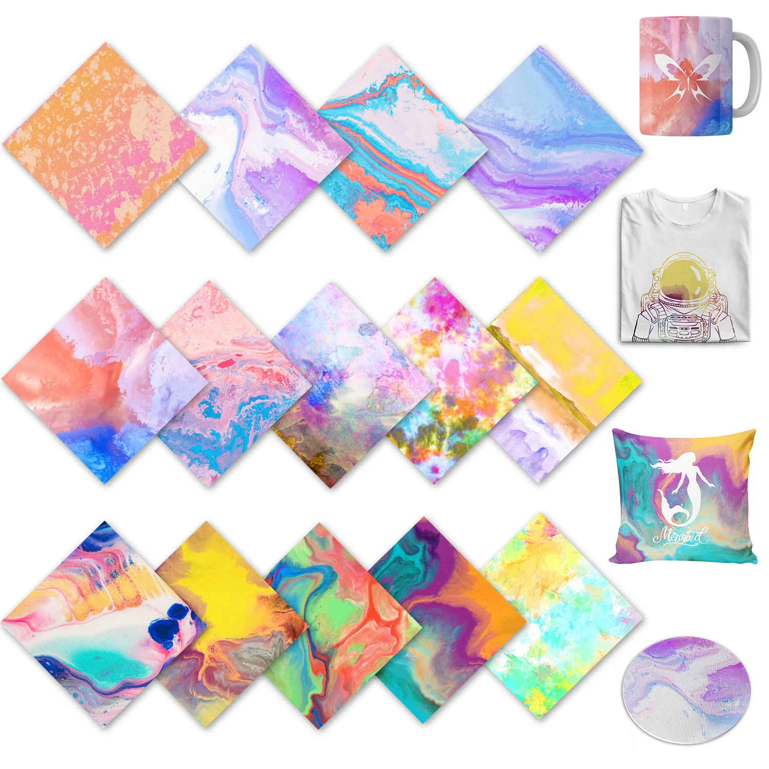 

WOWOCUT Infusible Transfer Ink Sheet Sublimation Paper 12x12 IN Rainbow Watercolor Heat Press Sublimation for Mug Fabric T-Shirt