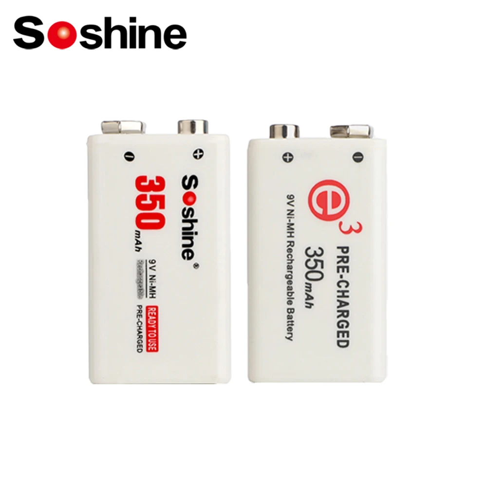 Soshine 9V 6F22 350mAh Batteries 9V Ni-MH 350mAh Rechargeable Battery 1000 Cycles Discharge for Microphone Toy Metal Detector