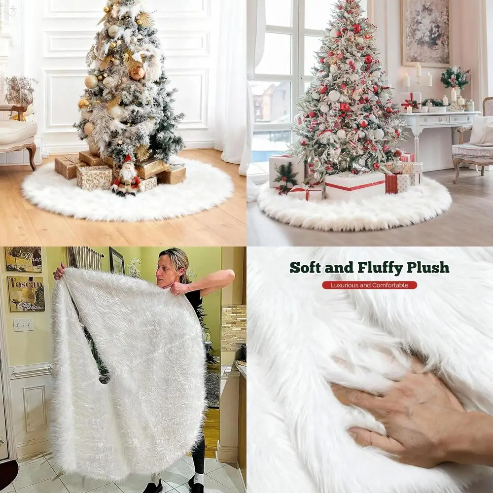 

60 Inch Plush White Christmas Tree Skirt - Extra Large for Holiday & New Year Home Decor